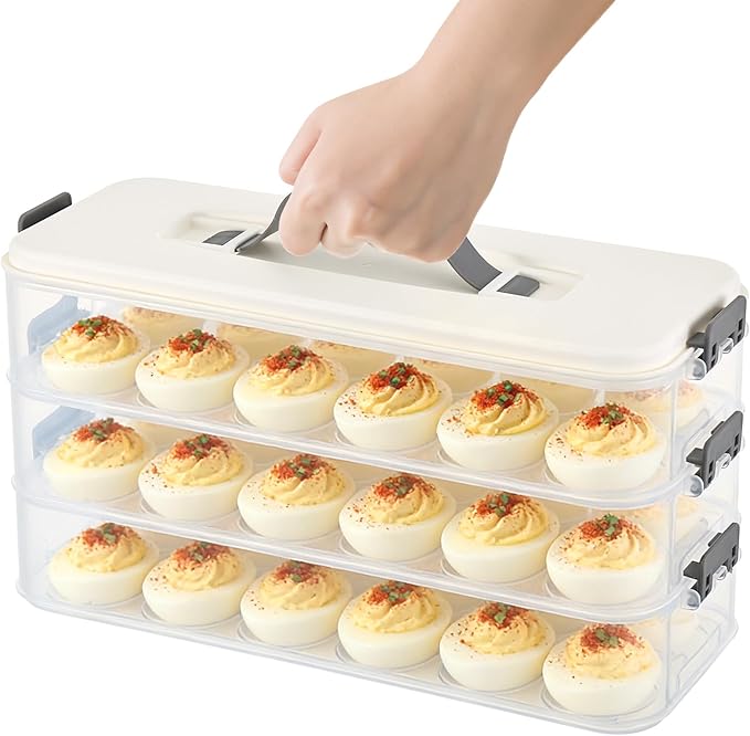 3-Layer Deviled Egg Container with Lid and Handle, Clear Plastic