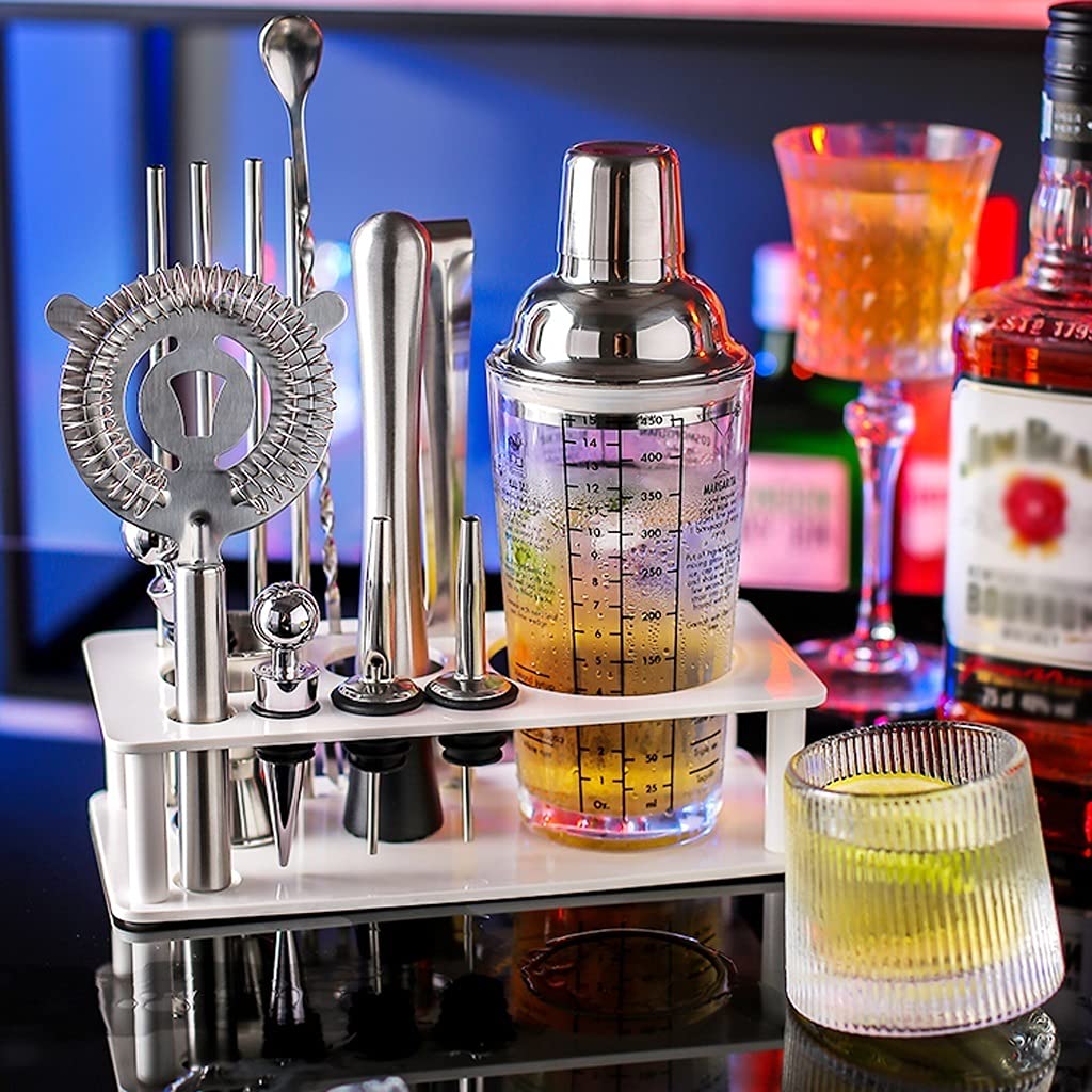 Coctelera de cóctel kit de bartender Coctel de cóctel conjunto por - kit de bartending de acero inoxidable Shaker con colador de bebidas construidas, herramientas de barra profesional 15 piezas Ideal