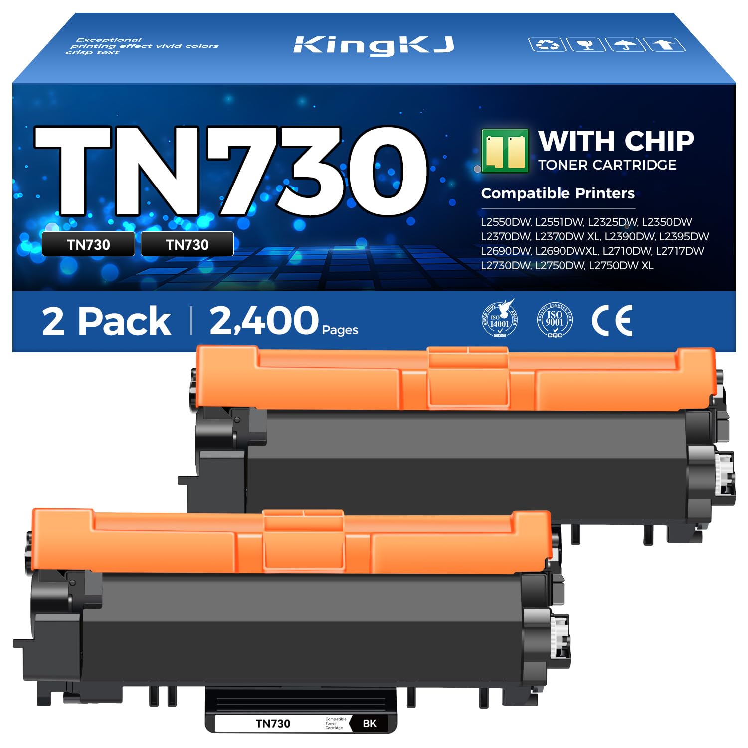TN730 Black Toner Cartridge 2-Pack Compatible Replacement for Brother TN-730 TN760 MFC-L2710DW MFC-L2750DW DCP-L2550DW HL-L2350DW HL-L2395DW HL-L2370DW HL-L2390DW MFC-L2690DW HL-L2325DW Laser Printer