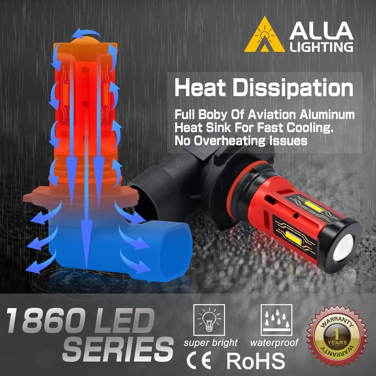 Alla Lighting P22d Base HB4 9006 LED Yellow Fog Lights Bulbs Replacement Upgrade, 3000K