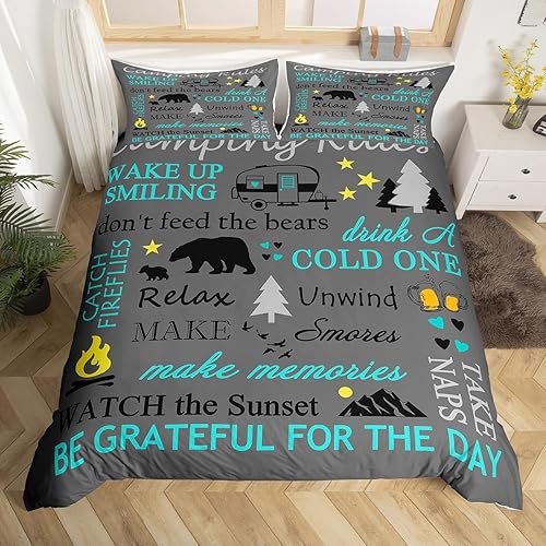Miniatura 1 de Juego de ropa de cama con reglas de campamento, tamaño Queen, decoración de remolques de caravana, juego de funda de edredón para niños y adultos,