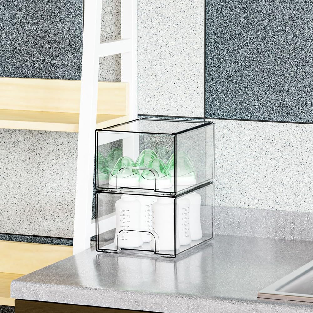 Lot de 4 tiroirs de rangement empilables transparents, acrylique