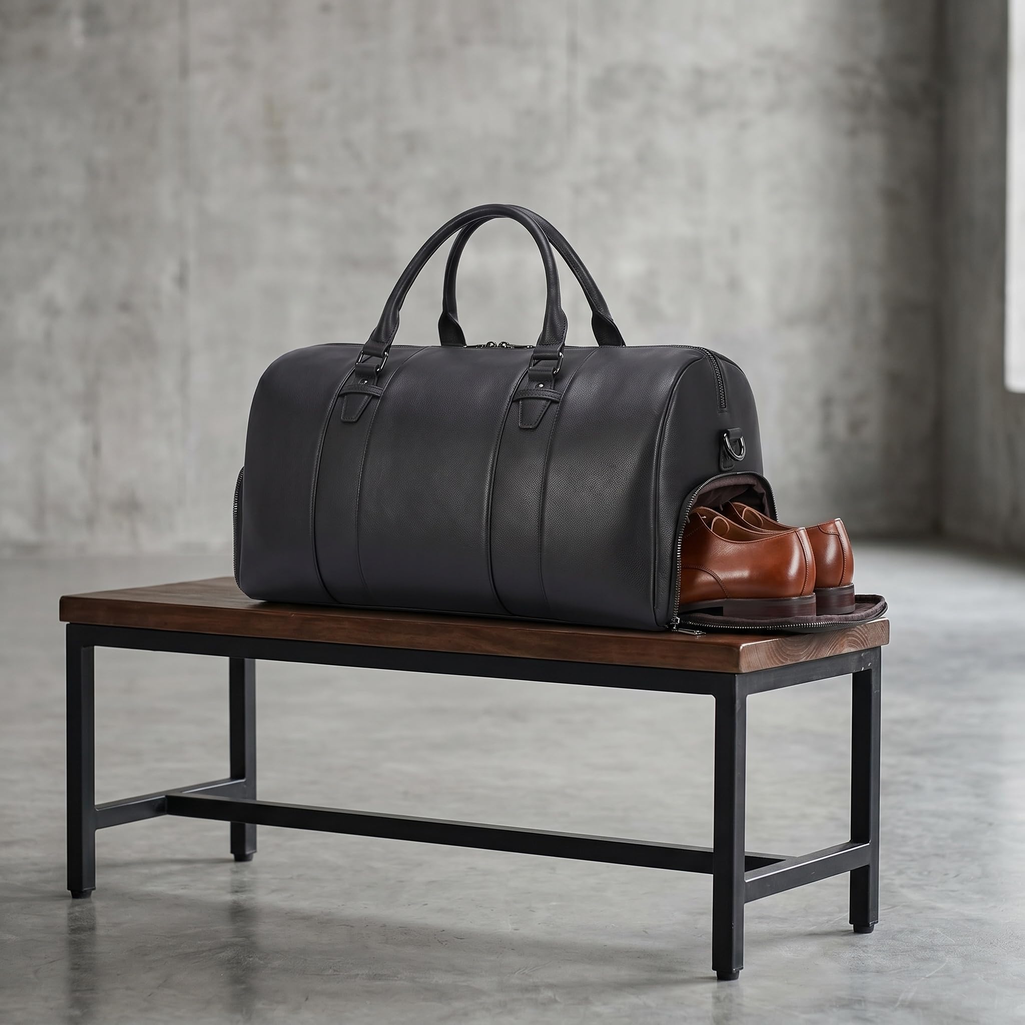 Borsone da Viaggio Impermeabile in Pelle Nera da Uomo, 31 Litri, con Scomparto per Scarpe, Pieghevole, Ideale per Palestra, Sport E Weekend Fuori Porta, Perfetto per Campeggio E Viaggi di Una