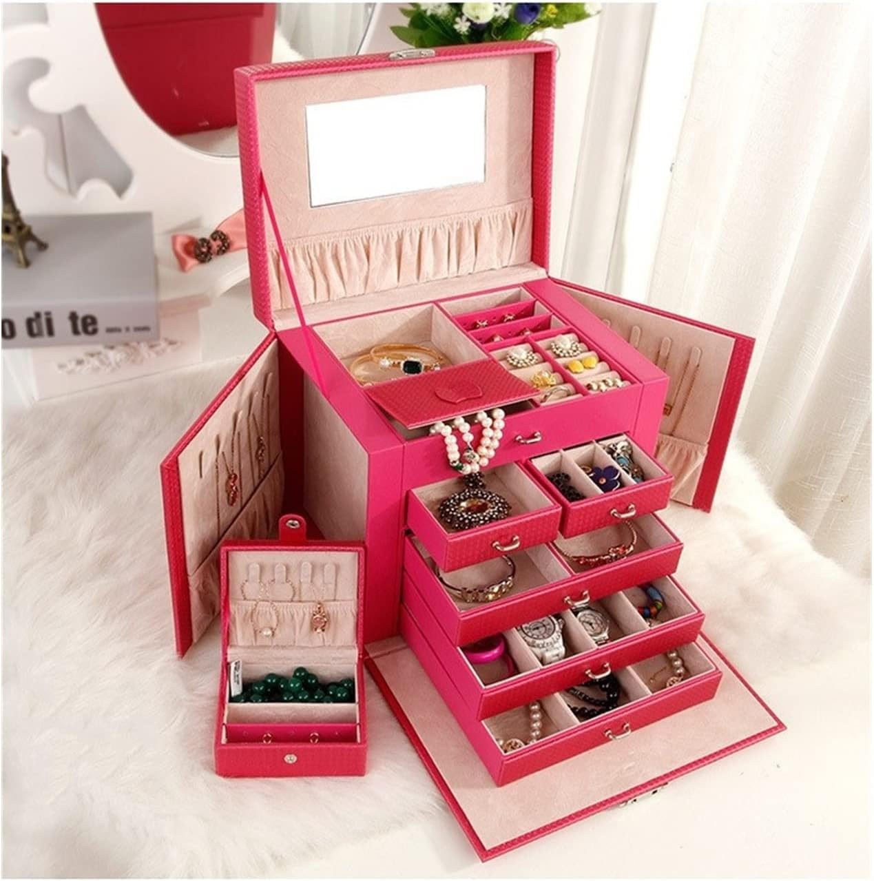 Classical Style Large Capacity Five Layers Super luxury Big Butterfly Leather Jewelry Box Cosmetic Box Jewel Storage Box (Color : A Black)