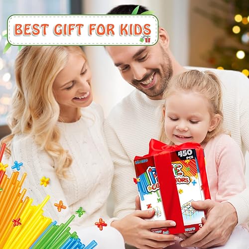 Miniatura 5 de Juguetes de construcción STEM de paja creativa, 450 piezas de edad para niños de 3 a 5 a 7 años, juguete de construcción de tubo delgado, juguete