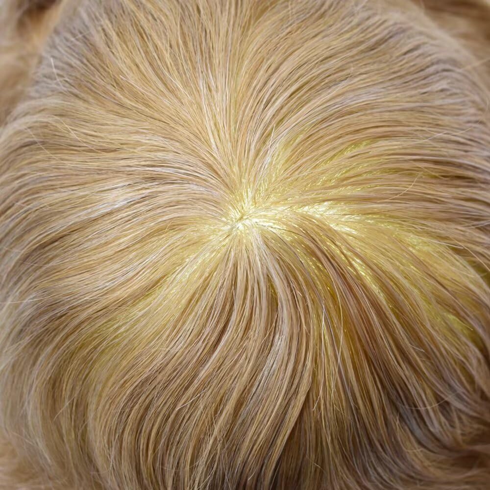 Hair Replacement System All Poly Skin Toupee 0.10mm Injected PU for Men - Natural Hair Piece 6X8" 120% Density - #2020 Light Ash Blonde+20% Gray