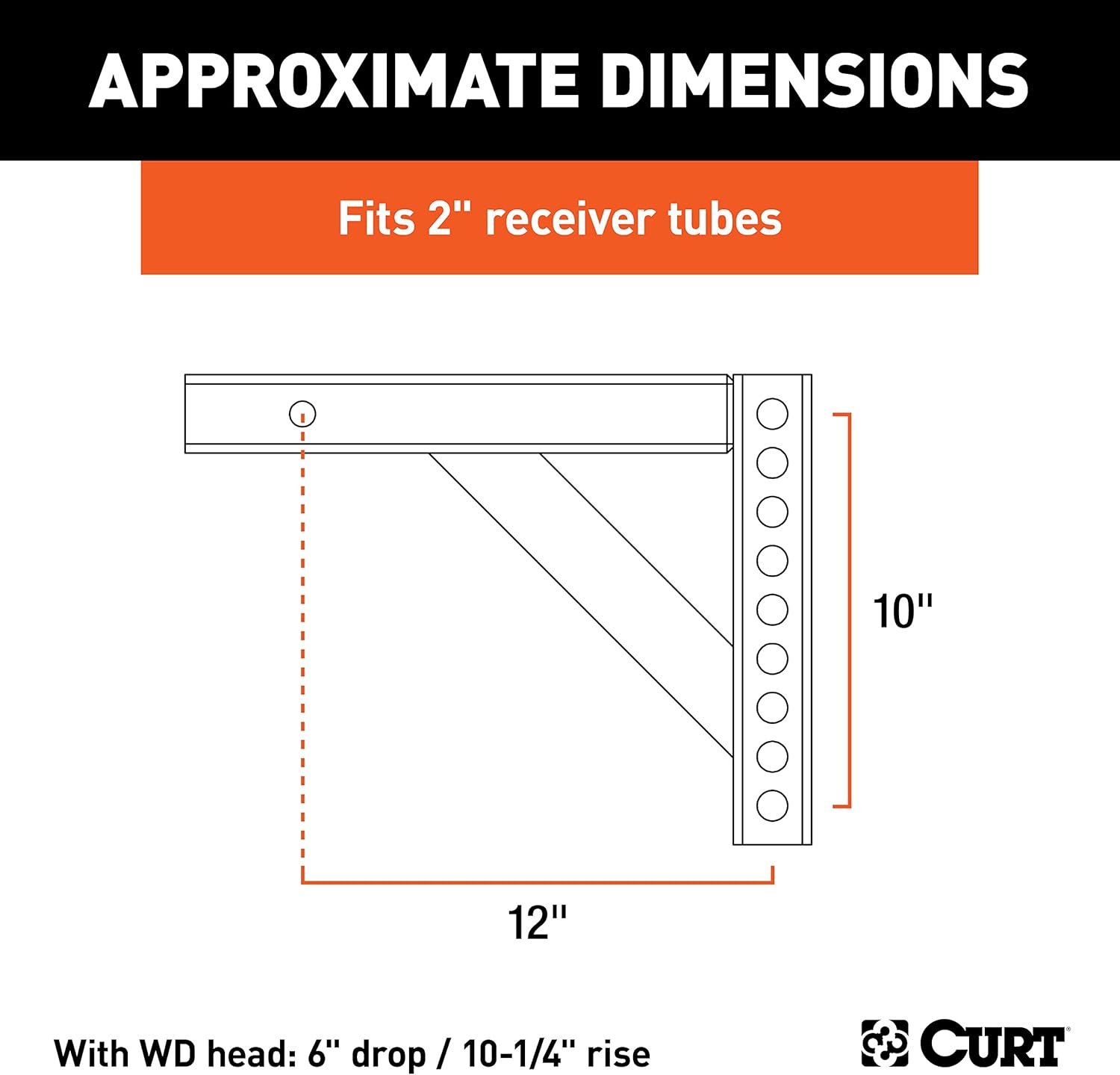 CURT 17121 Replacement Weight Distribution Hitch Shank, 2-Inch Receiver, 6-Inch Drop, 10-1/4-Inch Rise
