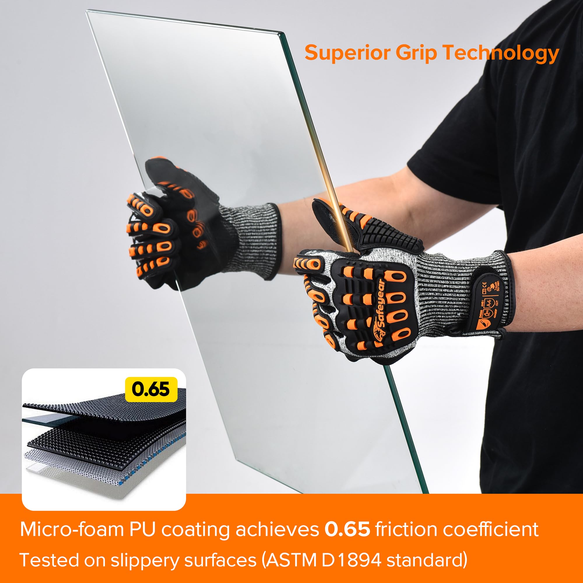 SAFEYEAR Level 5 Cut Resistant Gloves, Nitrile Sand Coated with TPR Impact Protection - Image 2