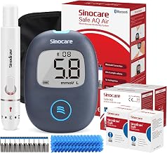 sinocare Diabetes Testing Kit/Blood Glucose Monitor Safe AQ Air/Blood Sugar Test Kit with Strips x 100 & Lancing Devices x 100 & Carrying Bag, Bluetooth Connection, for UK Diabetics -in mmol/L