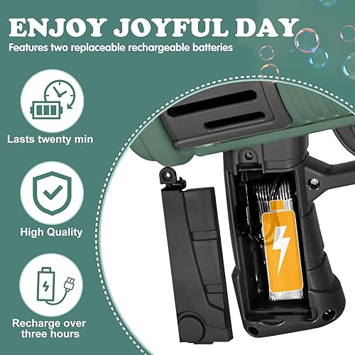 Miniatura 5 de Rotokas Pistola de burbujas para niños  Máquina de pistola de burbujas grande de 64 agujeros tiene luz colorida  Dos baterías recargables  seis