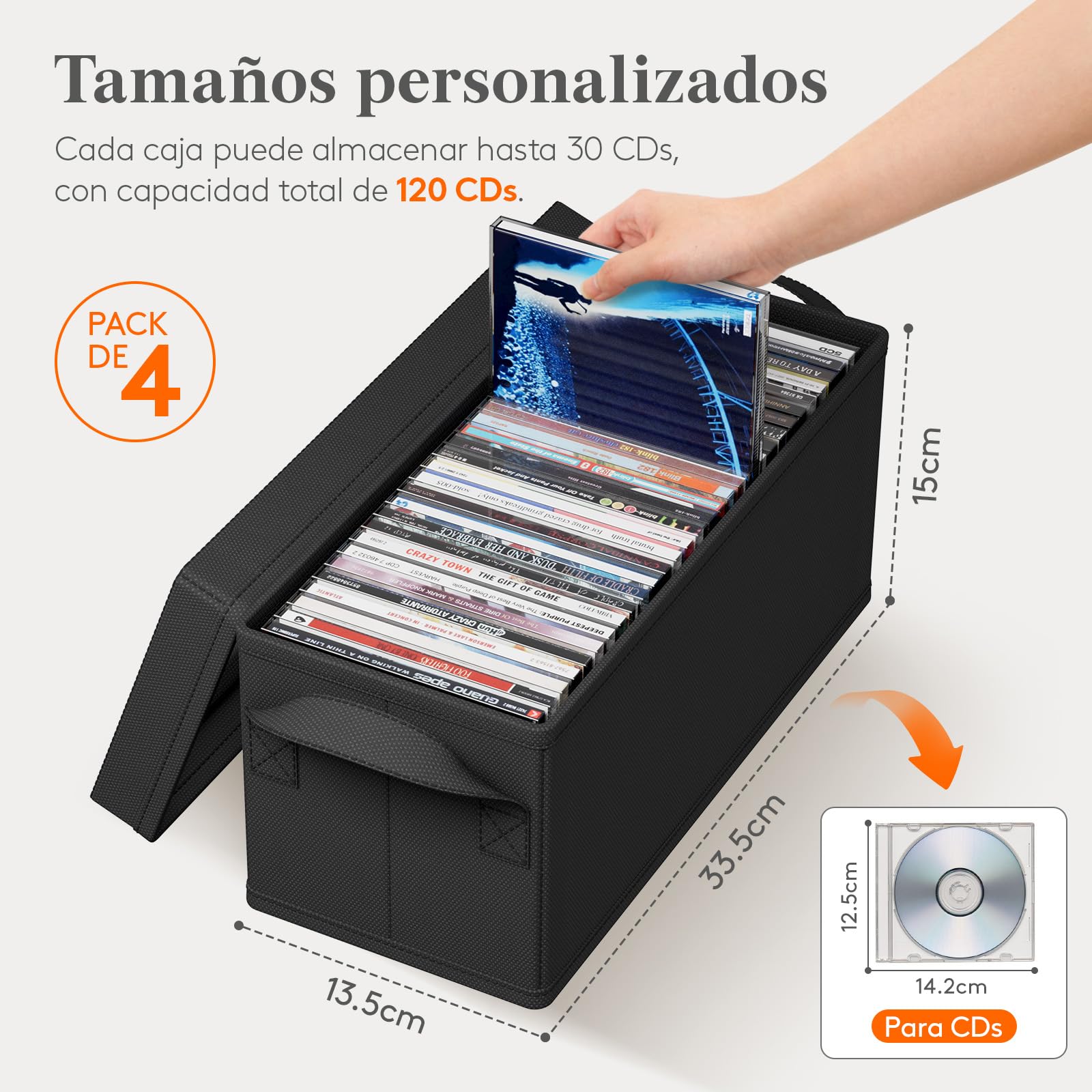 Lifewit 4 Piezas Cajas de Almacenamiento para CD Apilable, Caja Plegable con Tapa, Contenedor para hasta 120 CD (30 Cada uno), para Casa y Coche, Negro