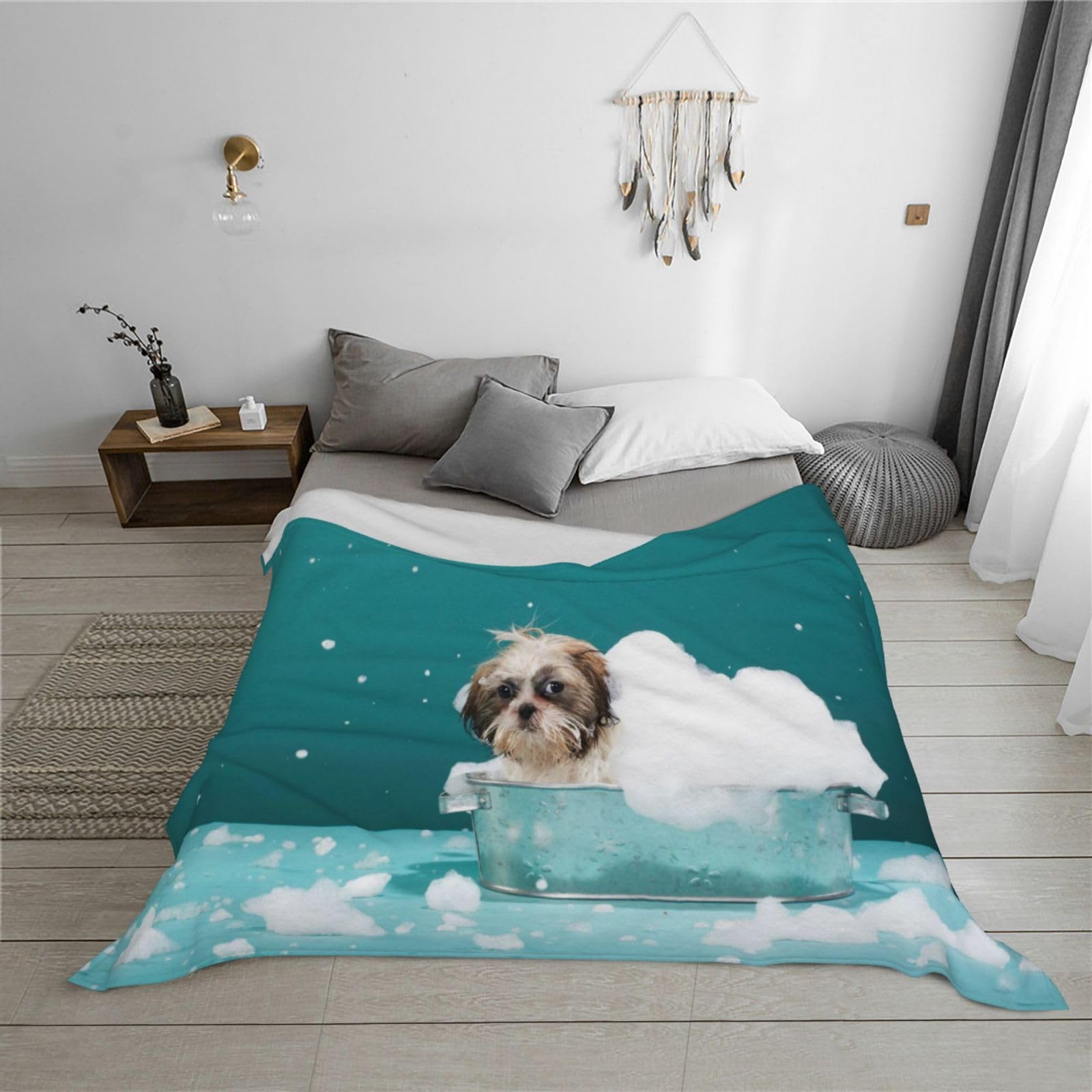 Couverture en flanelle épaisse de 203 x 152 cm, couverture de bain et de chien, couverture polaire pour lit et canapé, voyage