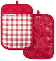 Vista 8 de KitchenAid - Juego de manoplas de cocina Gingham 2 piezas, Negro mate, 18x25 cm (7"x10")