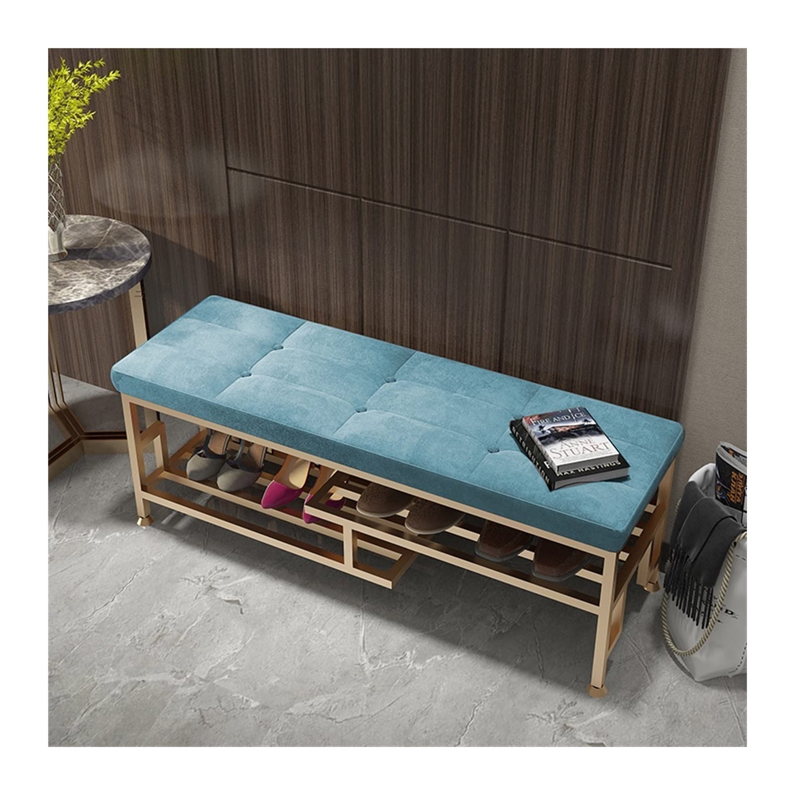 Banc d'entrée avec coussin de siège et meuble à chaussures de salle de bain