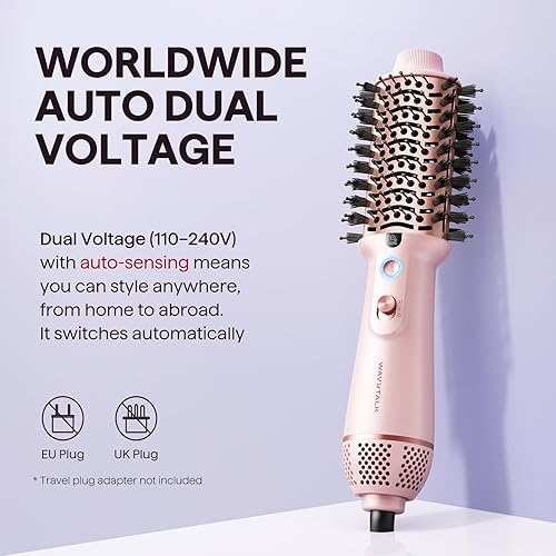 Miniatura 2 de Wavytalk Cepillo secador de pelo de doble voltaje para Europa y viajes internacionales, mini cepillo jet de 110 V-240 V, cepillo secador de pelo