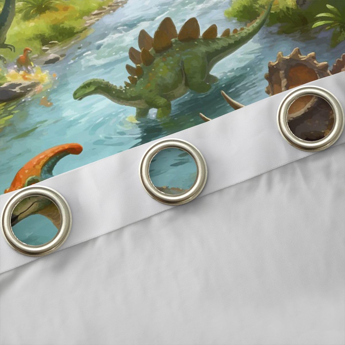 Manfei Rideaux de fenêtre pour enfants, thème animaux de la jungle, décoration de chambre à coucher, salle de jeux, rideaux de fenêtre dinosaures anciens, bleu vert, 2 panneaux, 117 x 137 cm (l x L)