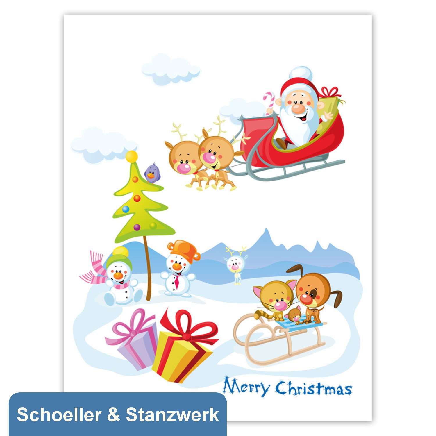 Schoeller & Stanzwerk© - 25 Stück 3-teilige Kombi-Einlegemappen mit Einsteckecken für 13x18 cm & 15x20 cm Fotos - mit farbigem Druck "internationaler Weihnachtsmann"