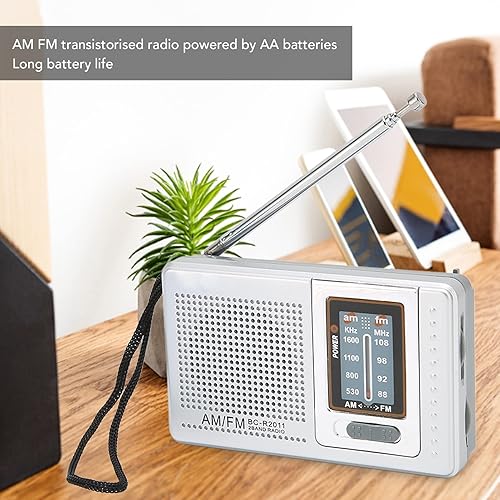 Miniatura 3 de Radio AM FM portátil con la mejor recepción, altavoz integrado a pilas, radio de bolsillo portátil para viajes al aire libre, gris plateado