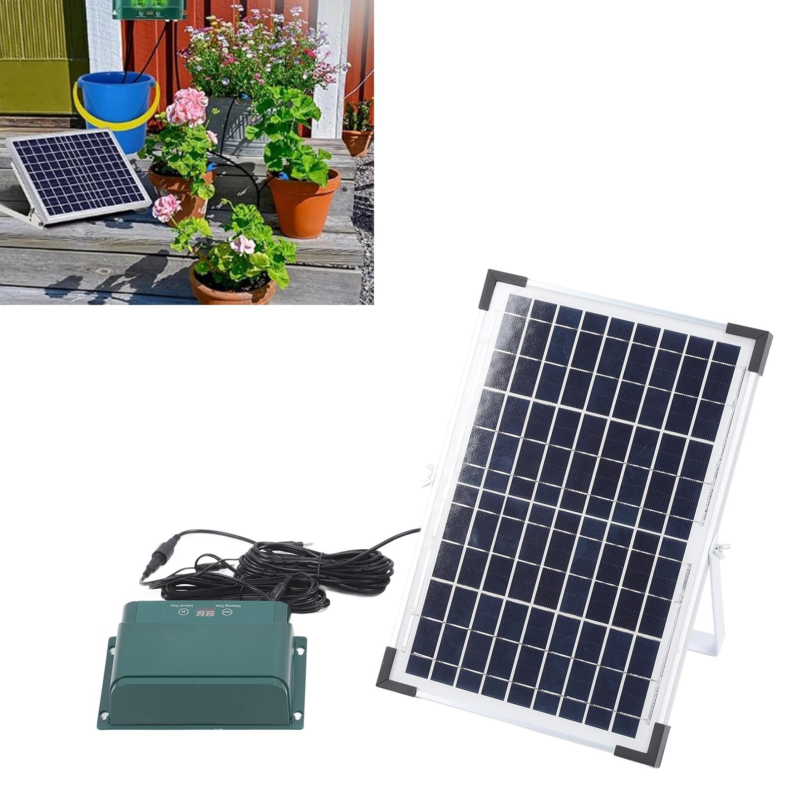 Kit di Irrigazione Solare Automatica a Goccia, di Irrigazione Efficiente per Giardini Interni Ed Esterni, Silicio Policristallino Durevole 18V 10W, Kit Completo