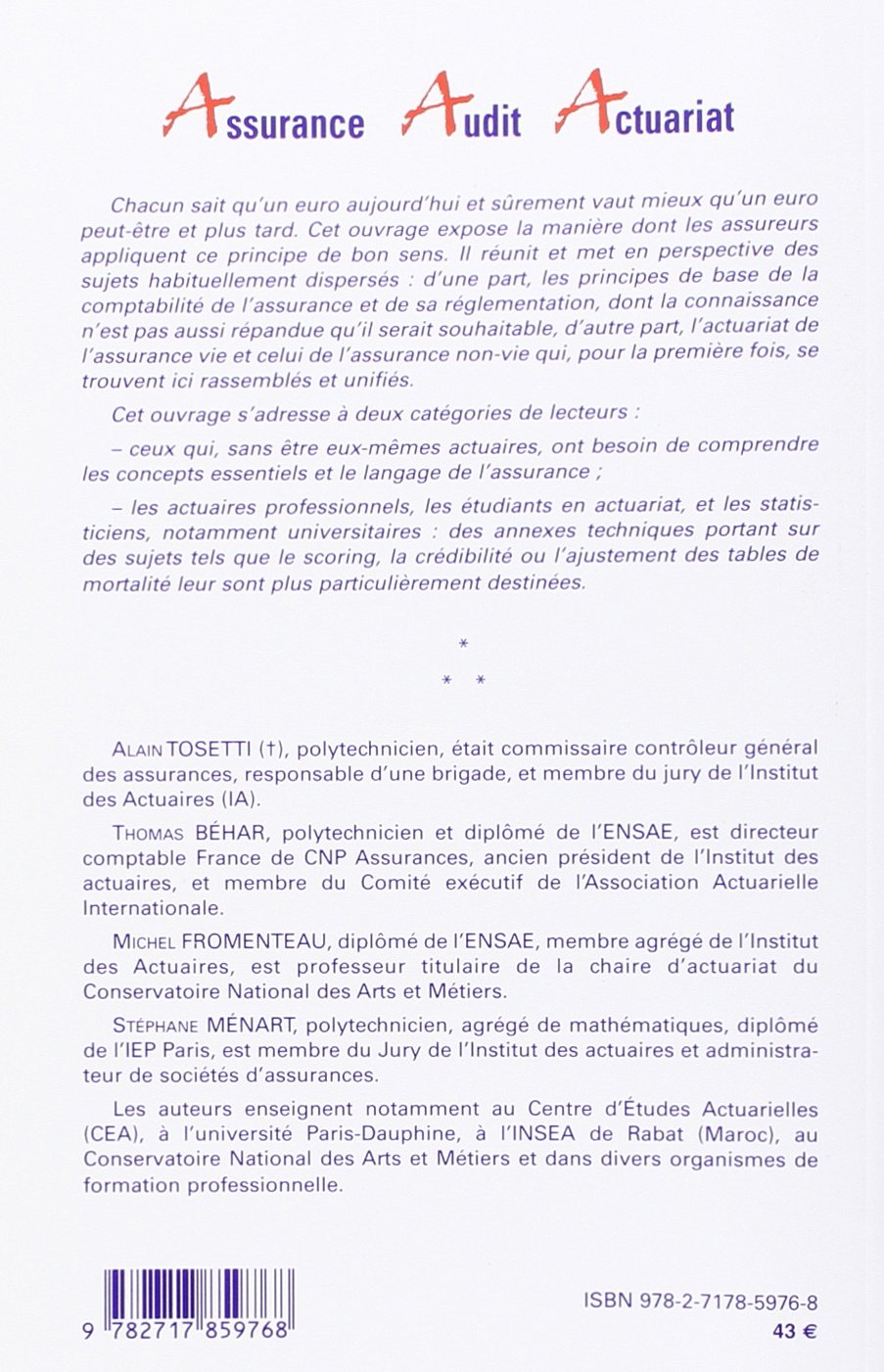 Assurance, comptabilité, réglementation, actuariat
