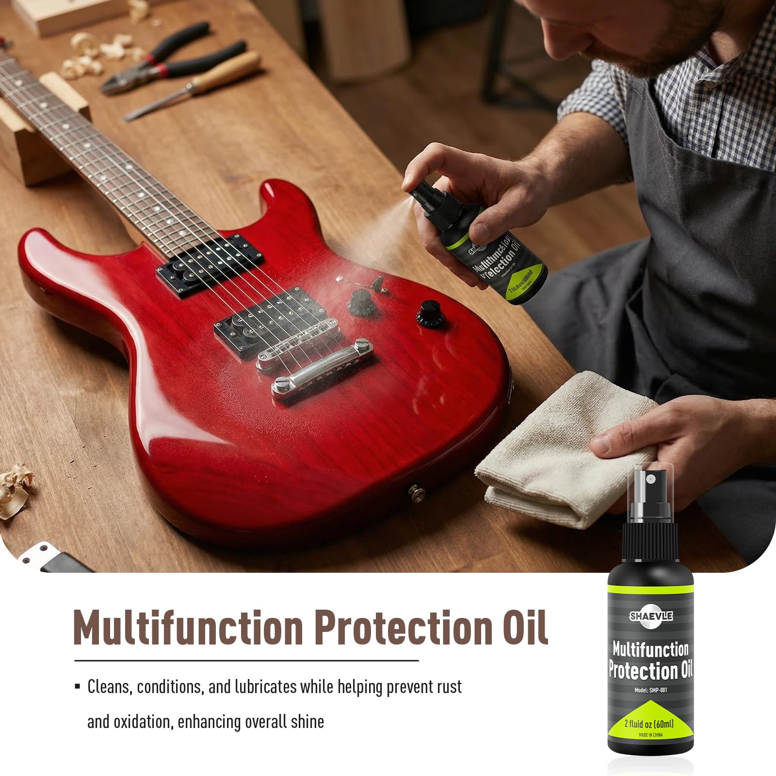 Kit di pulizia e riparazione per chitarra - Olio per chitarra, smalto lucido, lucidante per tasti, strumenti per liuteria, borsa - Manutenzione e configurazione per ukulele e basso