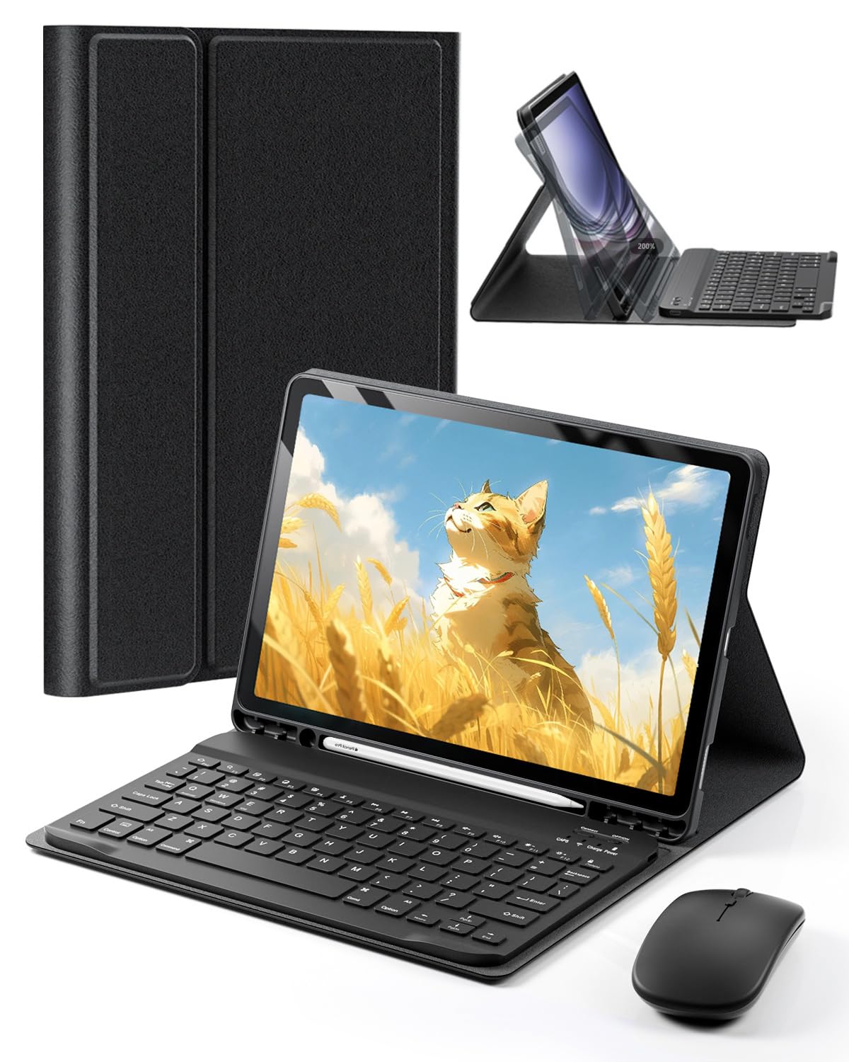 Case Keyboard for 10 .1/10.5 inch Surface Go 4/3/2/1 - Mouse and Magnetically Keyboard, Slim Case with Pen Holder, Auto Sleep/Wake, Black