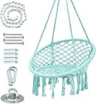 Hammock Chair, Cotton Rope Hanging Chair Bedroom, Chaise Suspendue with Hanging Hardware Kit, 31" Wide Swing Chair for Bedroom, Indoor, Outdoor, Patio, Yard, Max Weight 265 Lbs (Beige)