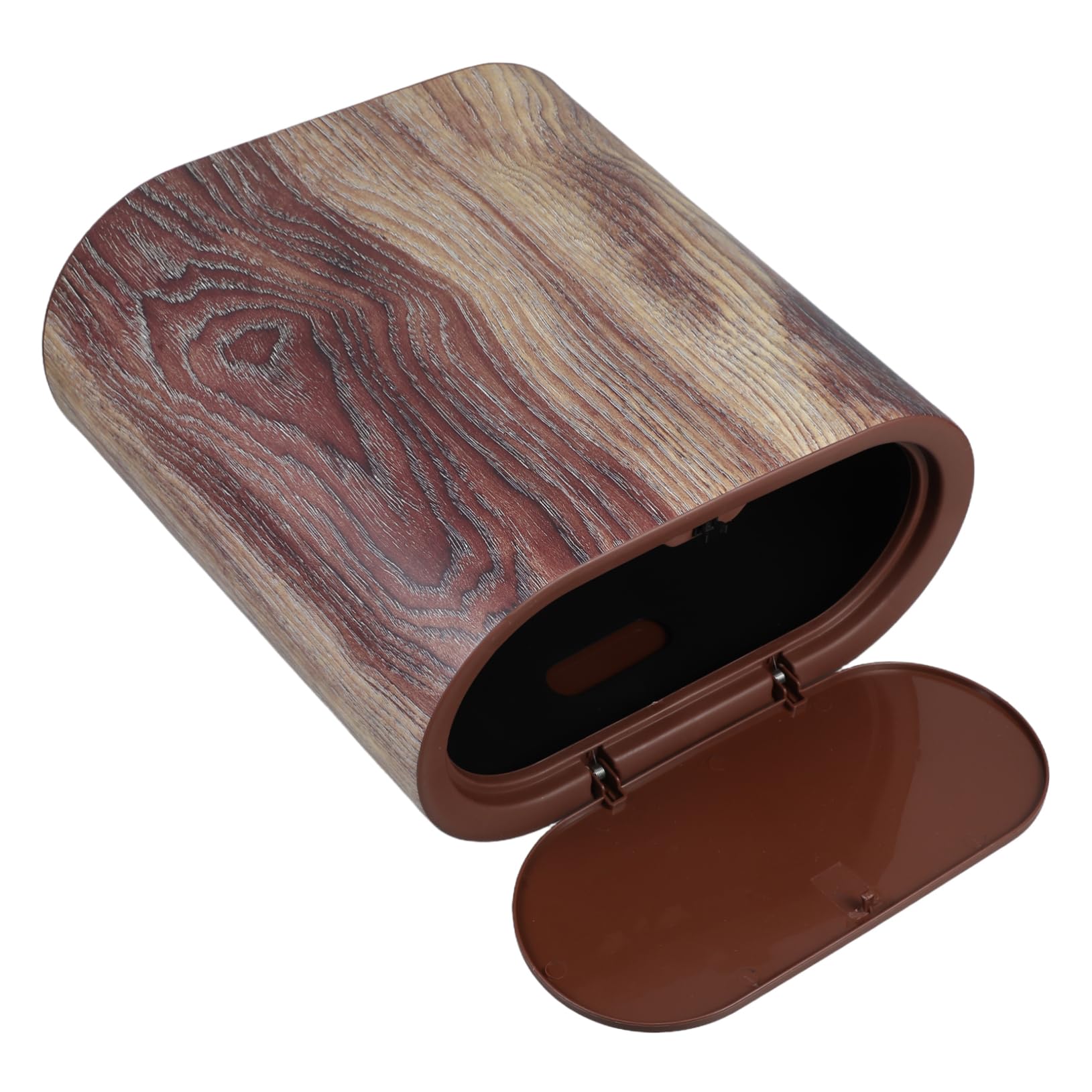 KOMBIUDA Papelera de Plástico Marrón con Veta de Madera y Tapa, Diseño Delgado y Elegante para Baño y Oficina, Fácil de Limpiar y Uso Prolongado