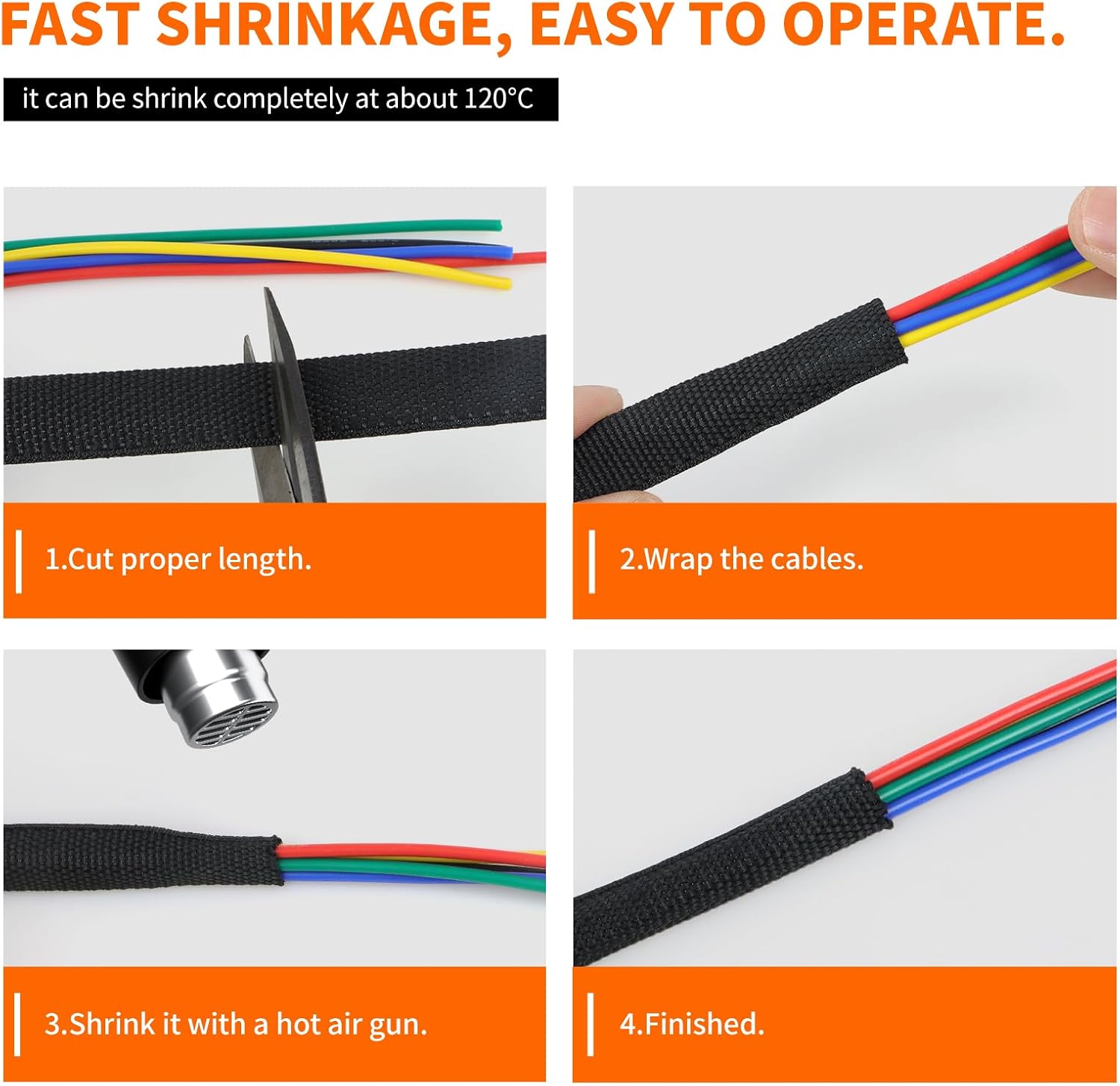 Heat Shrink Braided Sleeving, 16ft Automotive Wire Harness Wrap, High Temp Abrasion Resistant Wiring Cable Protection Protection & Organizing (Black, 16mm（5/8"）)