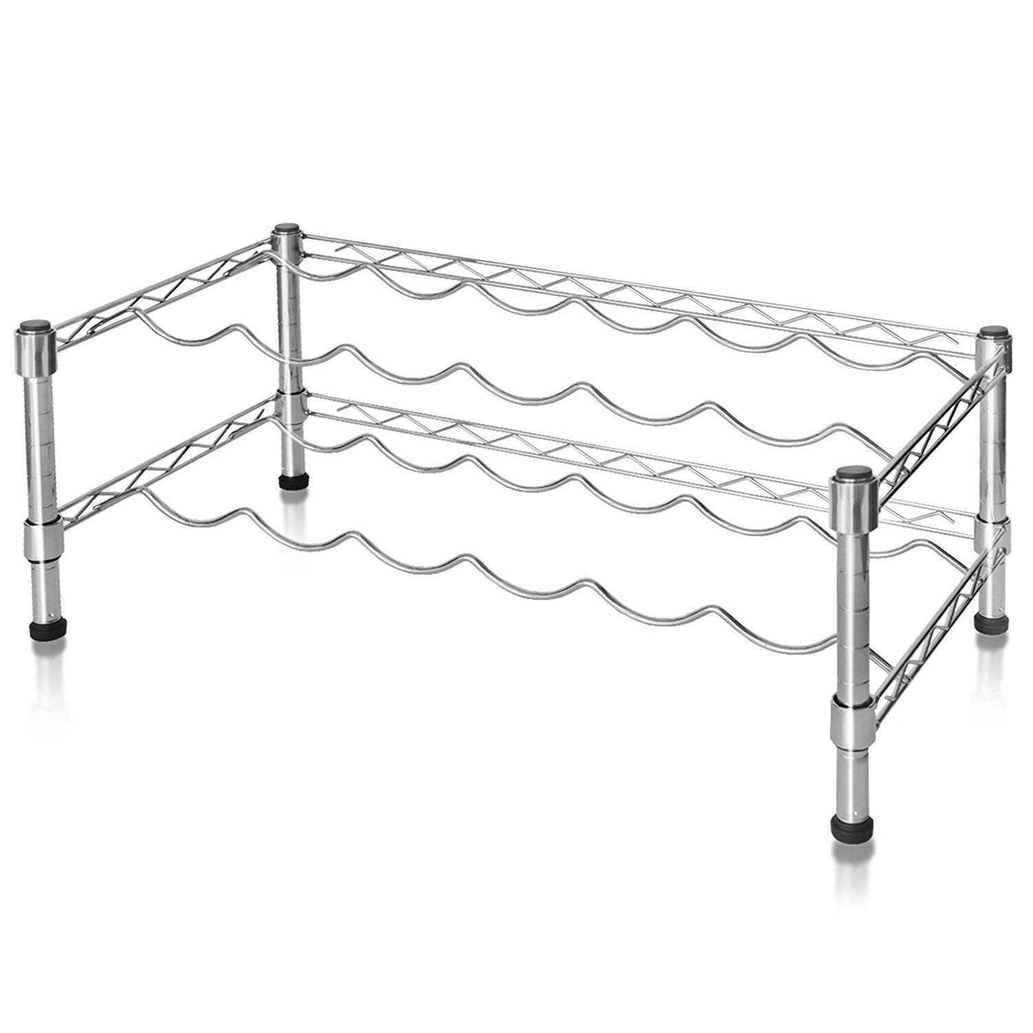 casa pura® 12 Bottle Wine Rack | 2 Tiers Perfect for Helping Wine Mature | Modern Stainless Steel Wine Cabinet | Easy to Assemble & Free Standing | 62 x 25 x 30cm