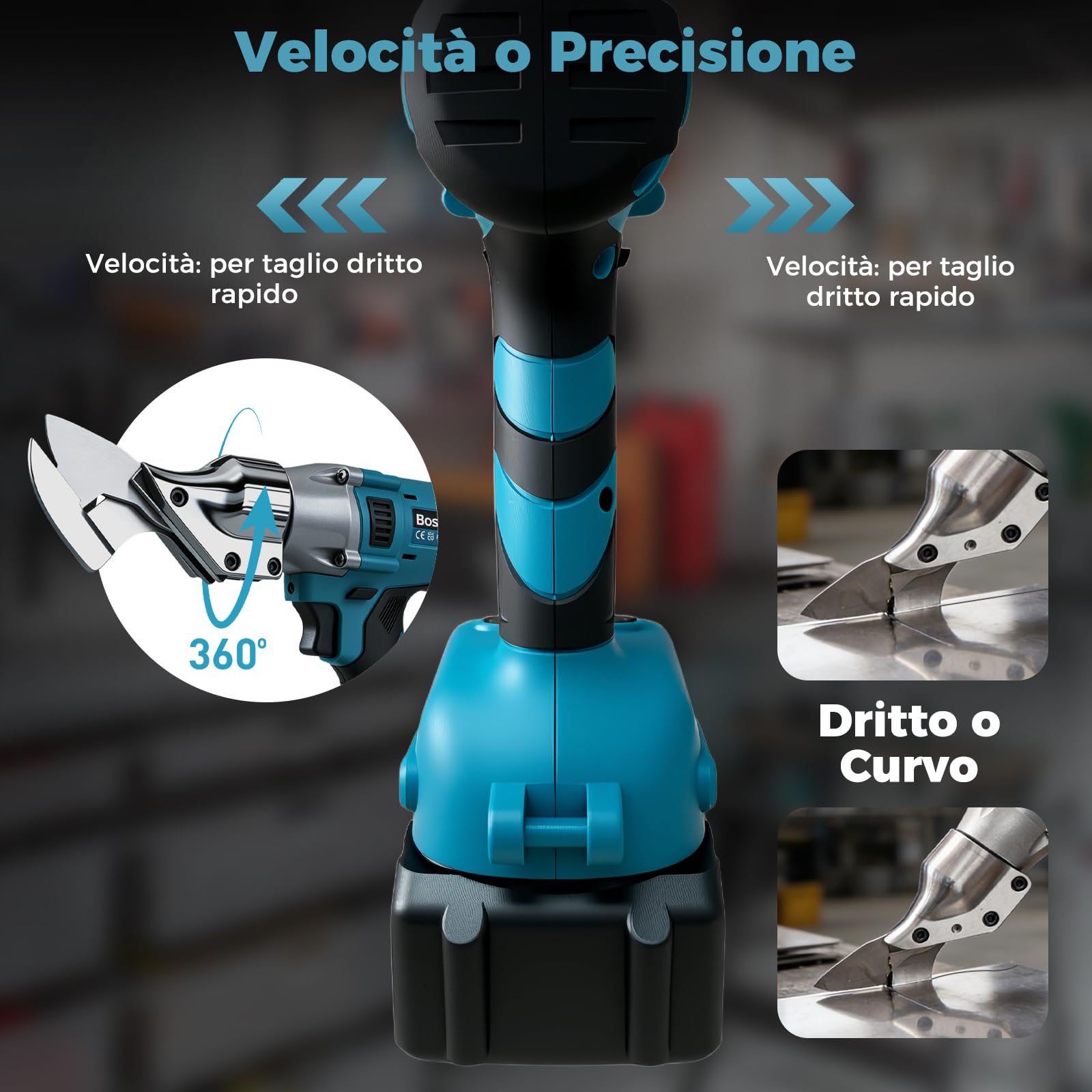 Bostar Cesoia per Lamiera a Batteria, Motore Brushless con 2 Batterie 4.0Ah, Taglierina Elettrica per Metallo 1,5mm & Alluminio 2,0mm, Testa Girevole 360°, Compatibile con Batteria Makita 18V