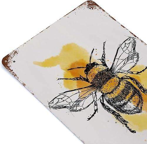 Miniatura 6 de Anique - Letrero de lata de metal con diseño de abeja, retro, nostálgico, divertido letrero decorativo para el hogar, cocina, bar, habitación