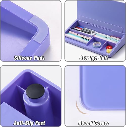 Miniatura 5 de SELEAD Pizarra blanca de vidrio de escritorio con almacenamiento, pequeña pizarra blanca de borrado en seco, soporte para teclado para el hogar,