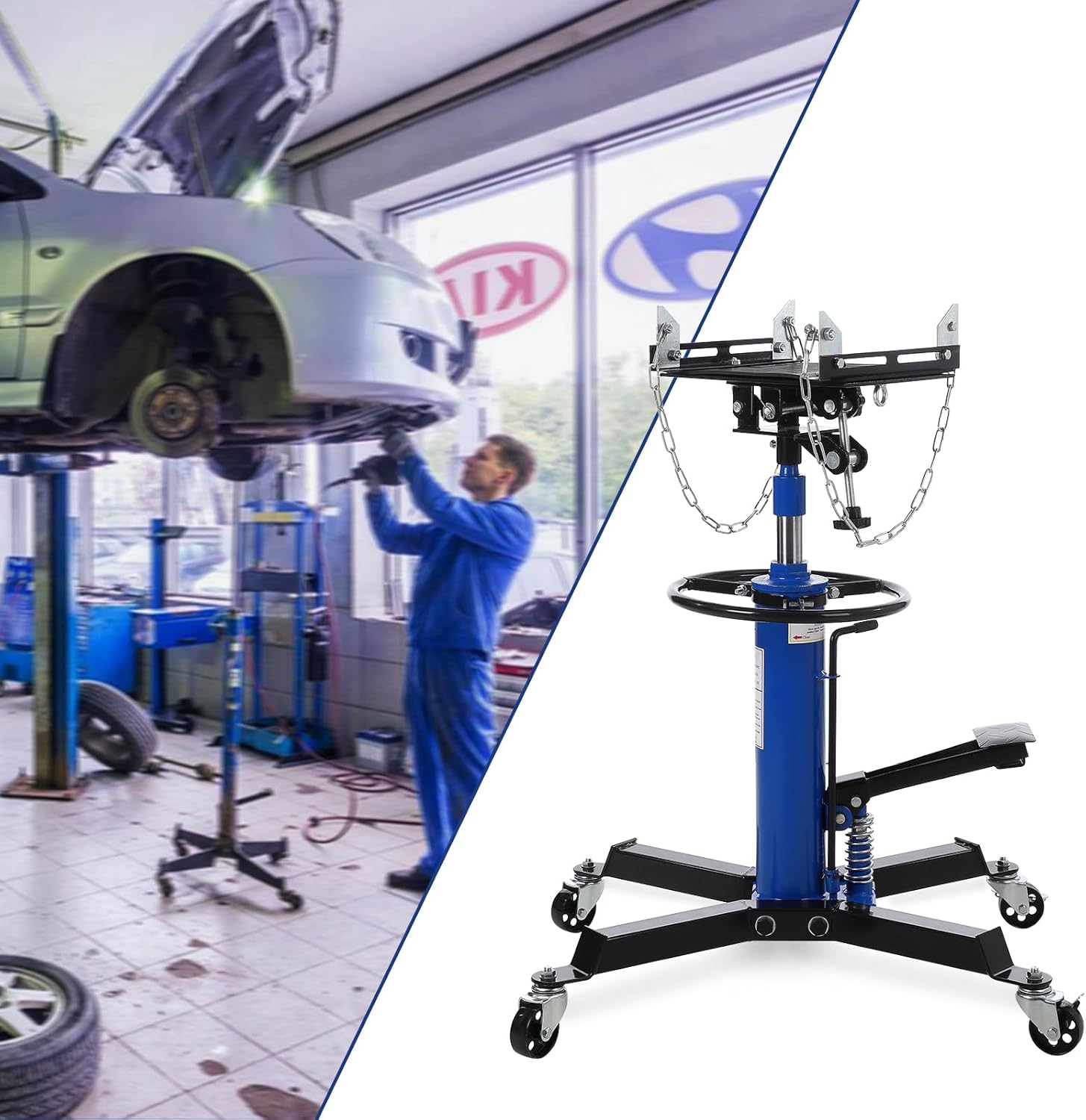 Transmission Jack Lift - Adjustable Height, 1322 Lbs Load Capacity, 2 Stage Adjustable Telescoping Hydraulic High Lift Jack Easy to Move, 33.8''-72.8'' Range, Ideal for Garage/Workshop Use