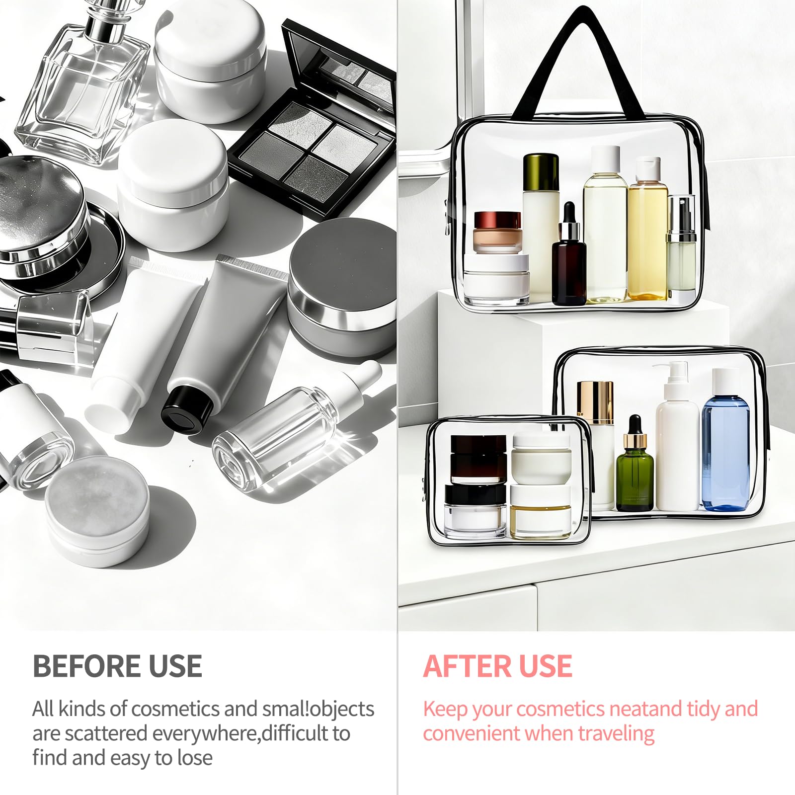3 PCS Neceser de Aseo, Bolsas Portátil de Maquillaje de PVC, Transparentes Bolsa de Cosmético Organizador Mujer Impermeables, Hombre y Mujer, para Viajes, para Viajes, Almacenamiento, Baño