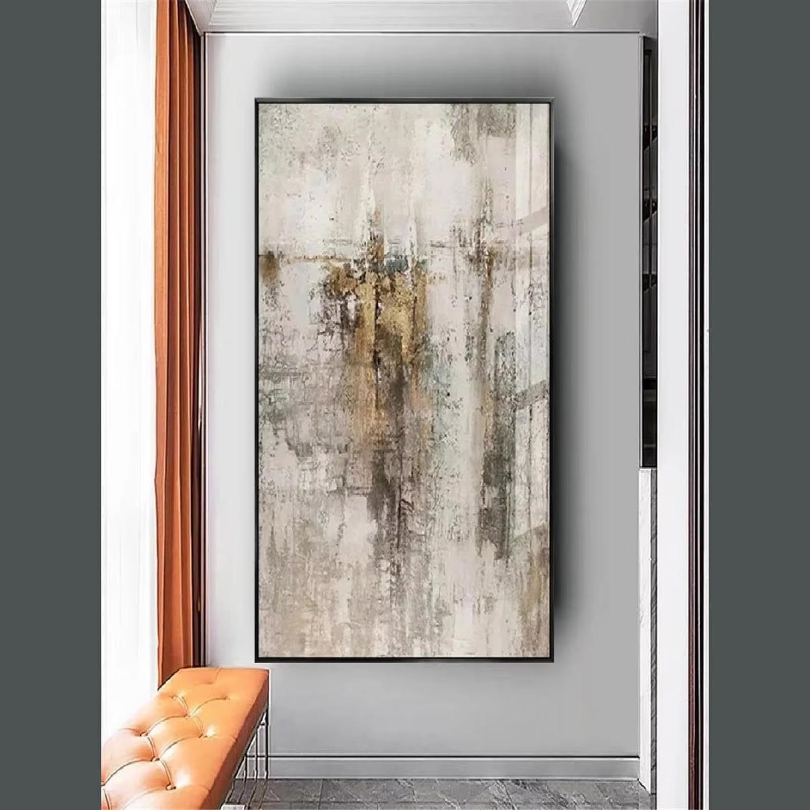 Uudezo With Black Frame Large Grey Copper Abstract Oil Painting Mural Poster - Canvas Wall Art Decor For Living Room Home Decoration(80X160cm(31X63in))