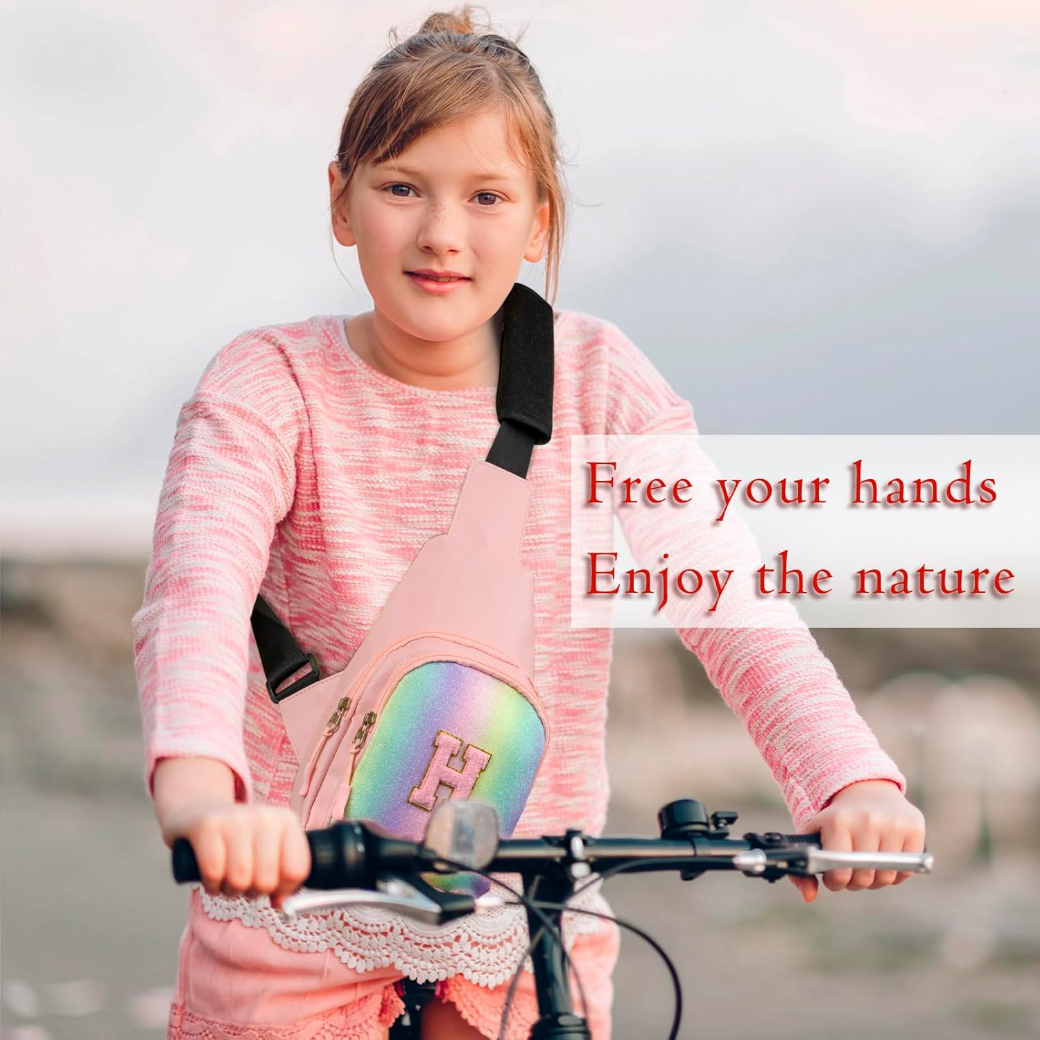 Small Sling Bag Personalized Initial Crossbody Purse Belt Bag for Teen Girls Women Outdoor Hiking Traveling, Pink, M - Image 7