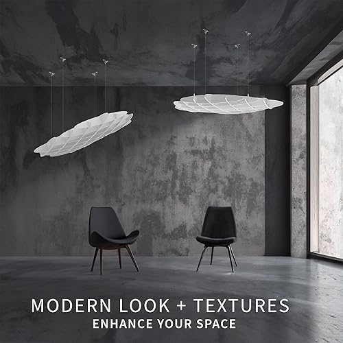 Miniatura 7 de VIVO Panel acústico de gofres de techo, absorbente de sonido colgante hexagonal, lámpara moderna de reducción de ruido, blanco, PP-CW01W