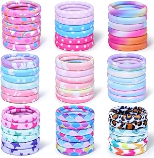 54Pcs Hair Ties for Girls and Women, Nylon Hair Elastics Hair Bands Ponytail Holders Soft Hair Ties No Damage for Girls Thick Straight Curly Hair Multi-colored