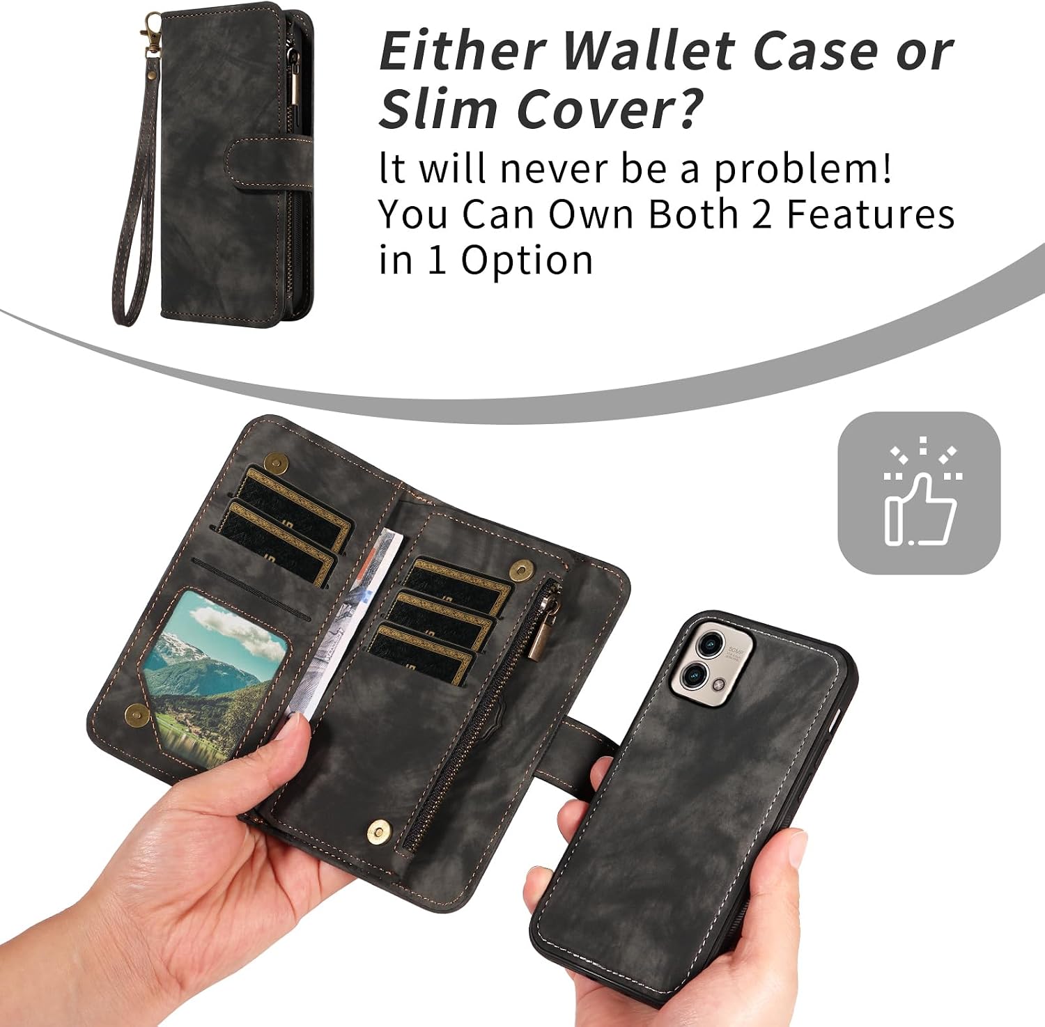 Asuwish Phone Case for Motorola Moto G Stylus 5G 2023 Zipper Wallet Magnetic Cell Cover with Tempered Glass Screen Protector Crossbody Strap Flip Credit Card Holder GStylus G5 XT2317DL Women Black