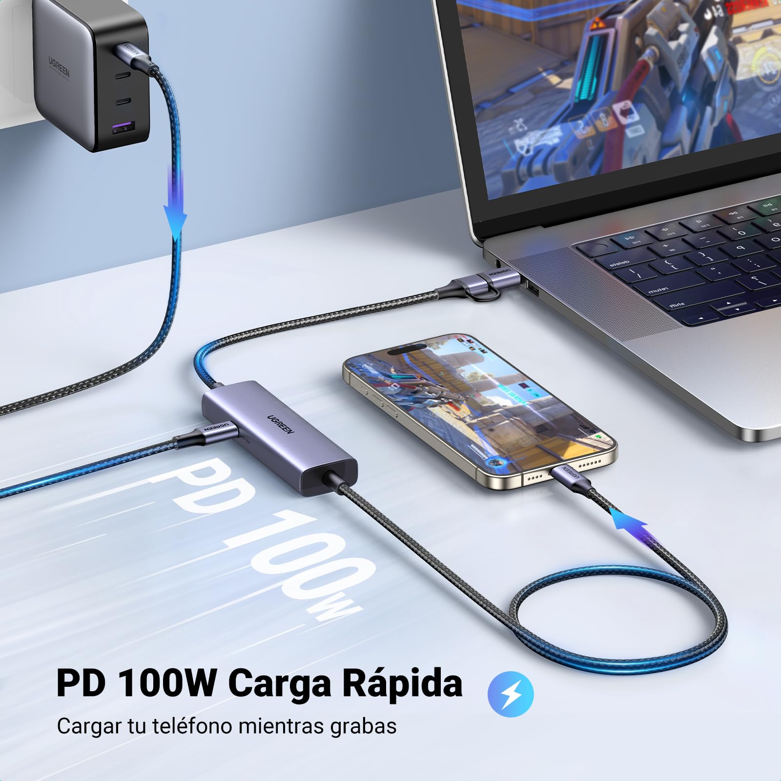 UGREEN Capturadora Vídeo HDMI USB C 3.0 4K 30Hz PD 100W Tarjeta Captura 2K 1080P 60FPS Grabación de Streaming en Bucle Compatible con Switch PS5 PS4 Xbox TV Stick DSLR iPad Pro PC