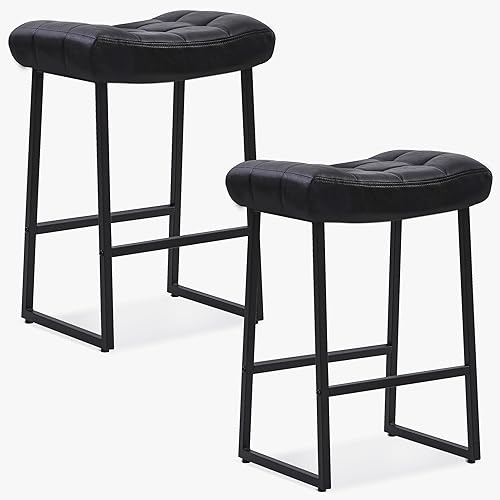 Miniatura 7 de Juego de 2 taburetes de bar modernos negros para encimera de cocina de 24 pulgadas de altura de mostrador, taburetes de bar sin respaldo con asiento