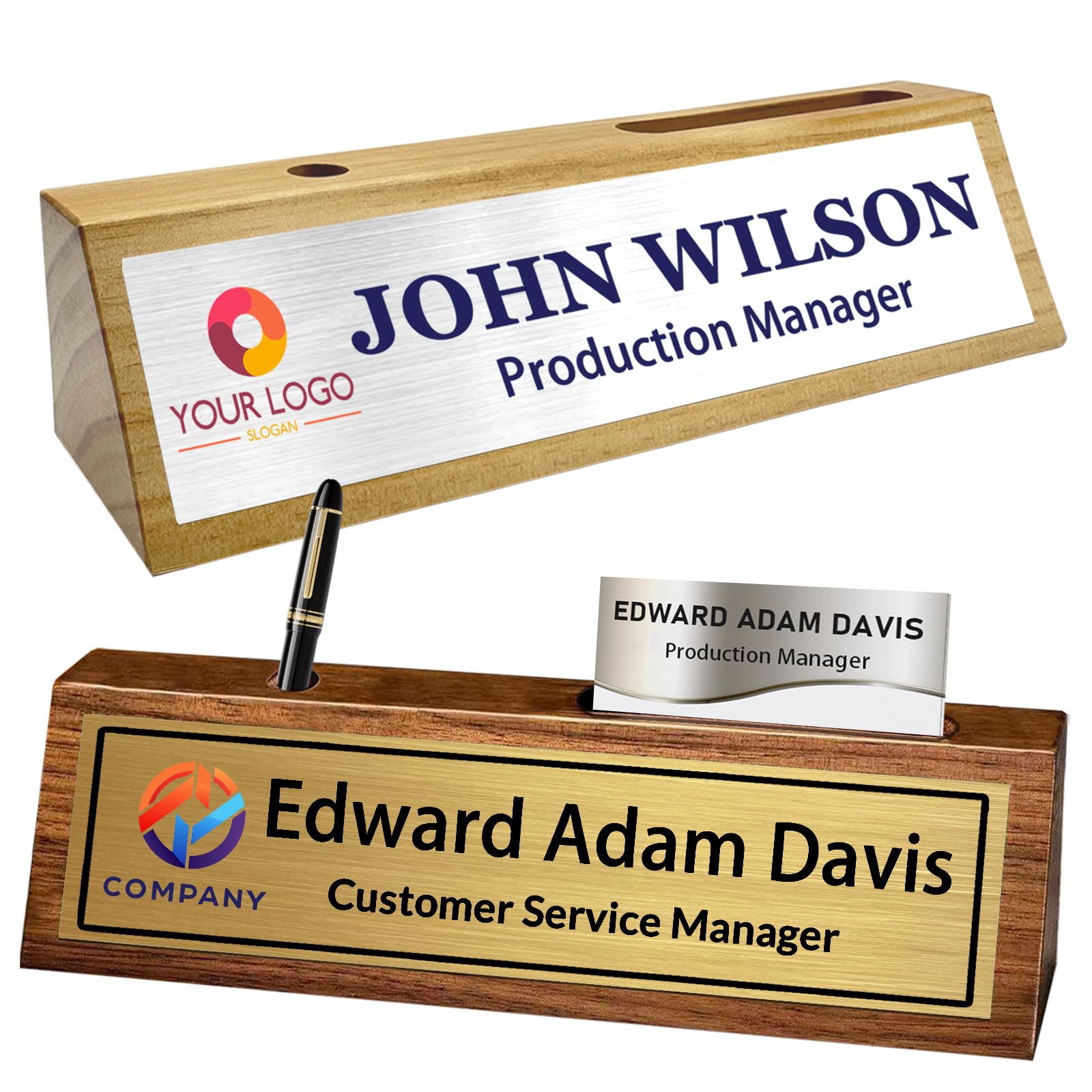 Name Plate for Desk Personalized Desk Name Plates Custom Wood Name Plaque with Name Title Logo Office Desk Accessories Gifts for Coworkers Employees