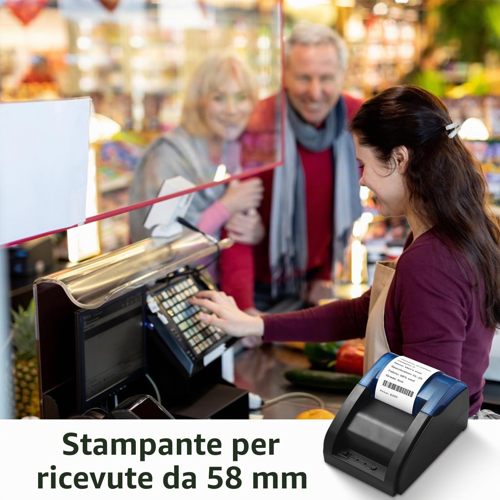 Stampante per ricevute desktop da 58 mm, stampa termica diretta compatibile con Android/iOS/Windows, supporta ESC/POS per la spedizione, ristorante, cucina, supermercato, casa,