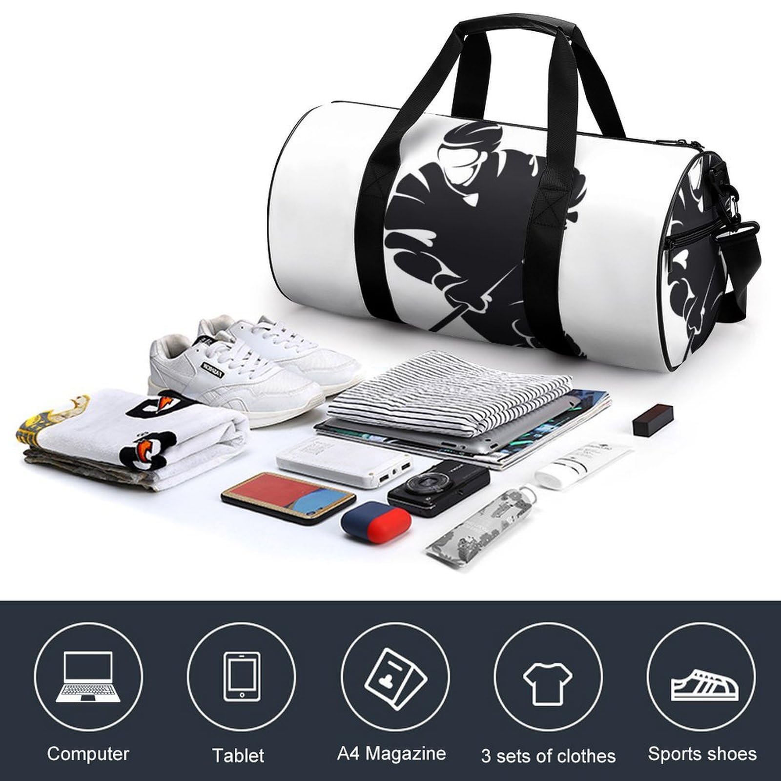 Joueur De Hockey Sac De Sport Gym Sac De Voyage Sac Week-End Duffel Bag pour Camping Randonnée Voyage 45x23x23cm