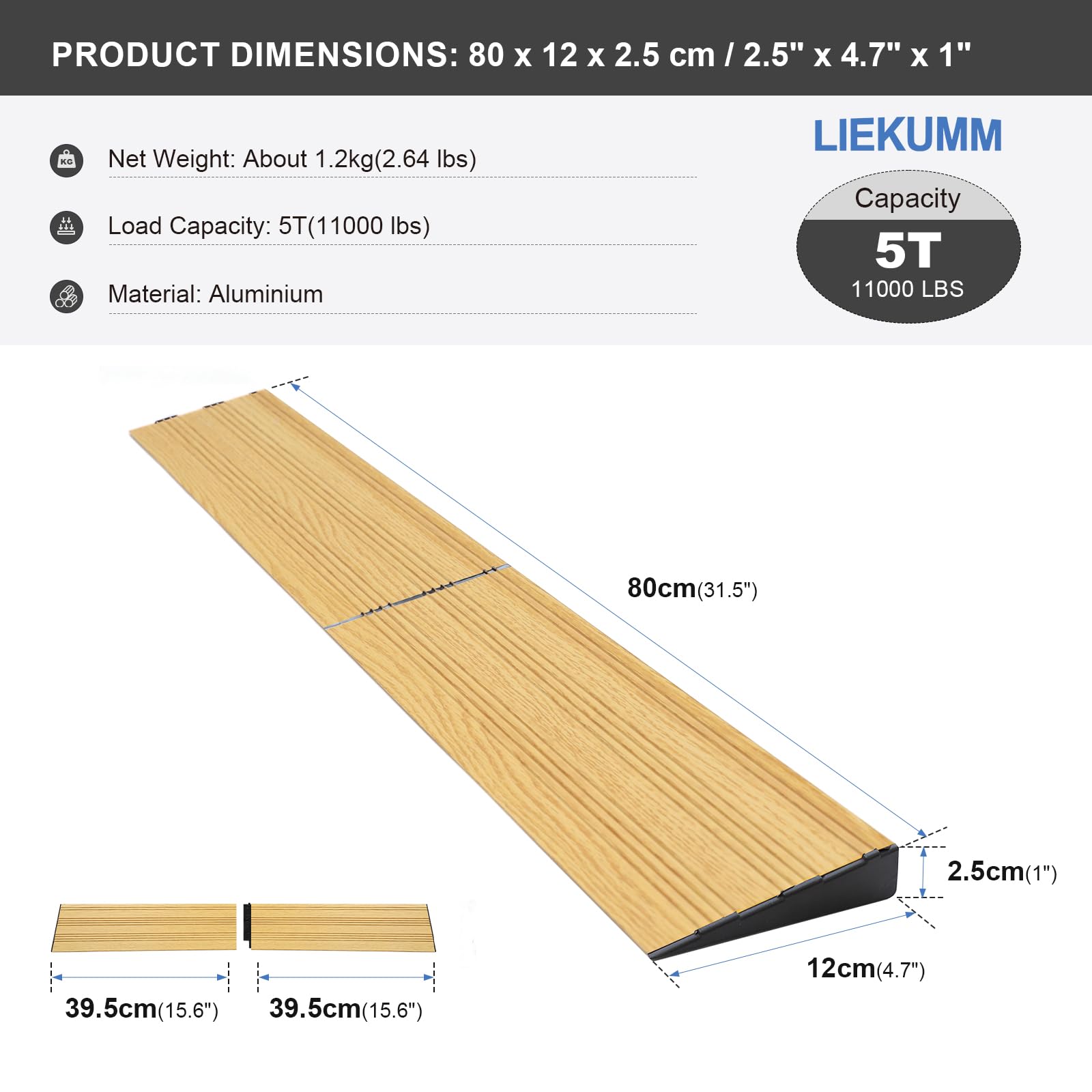 LIEKUMM Aluminium Wheelchair Ramp 2.5 cm Height, 2000 kg Load Capacity Detachable Threshold Ramp - Image 2