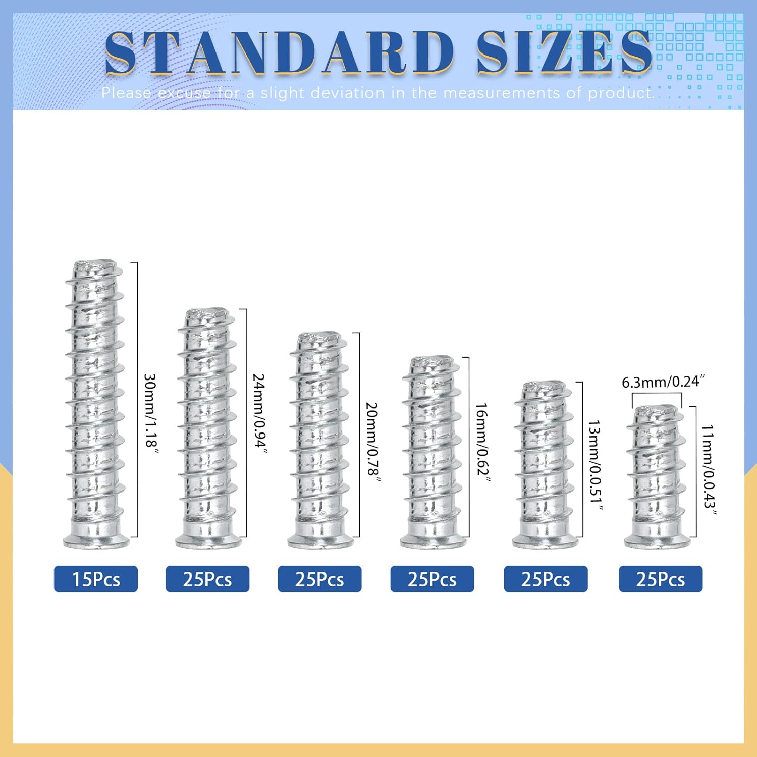 Glarks 140pcs 6.3 x 11/13/16/20/24/30mm Cross Flat Head Euro Screws Set, Phillips Countersunk Furniture Euro Screw, Drawer Rail Euro Screw, Pozi Drive Euro Screws for IKEA Furniture Use