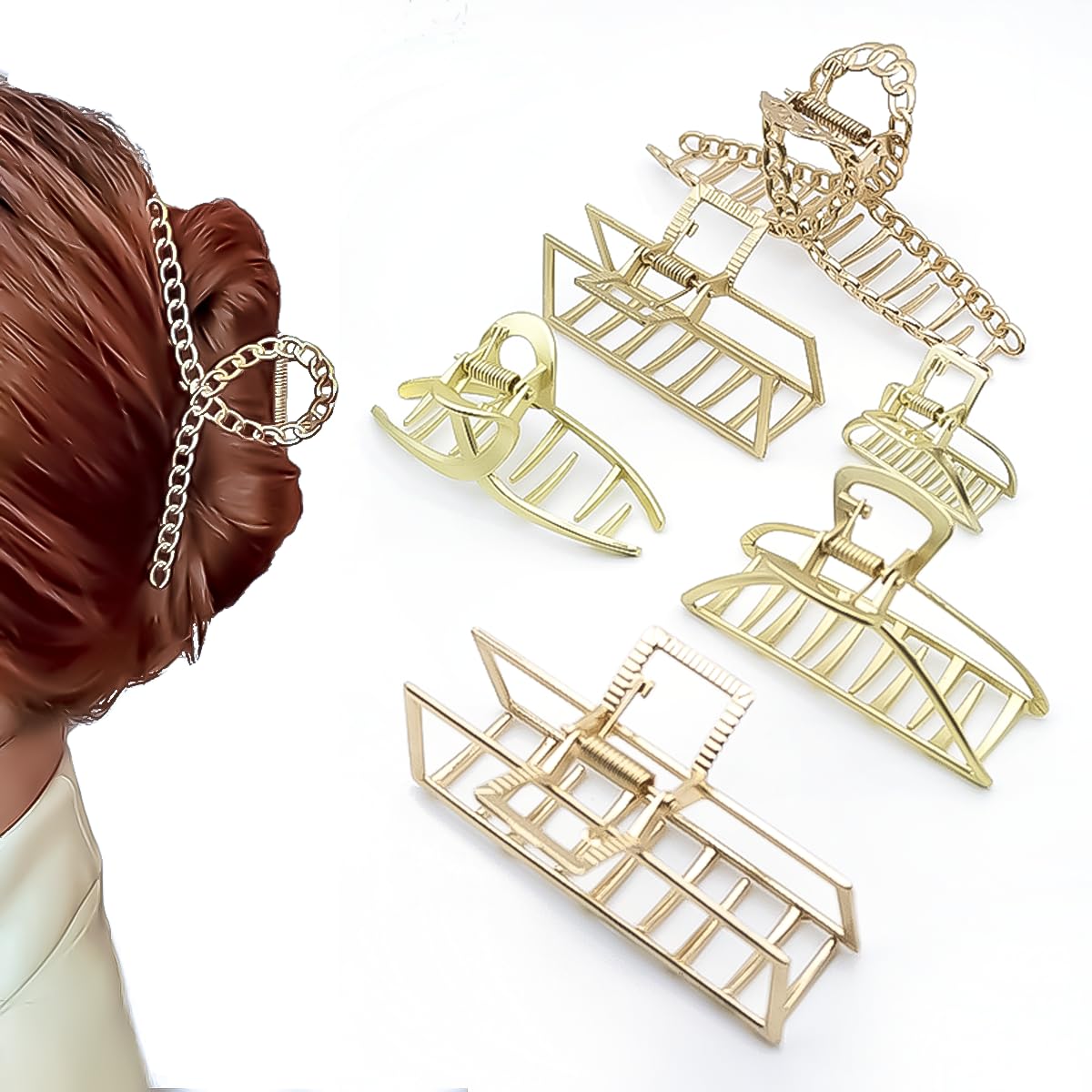 6 Pack Metal Hair Claw Clips - gold hair clips, Perfect Jaw hair clamps for Women, Thick hair styling, Strong Hold Hair, Fashion Hair Accessories