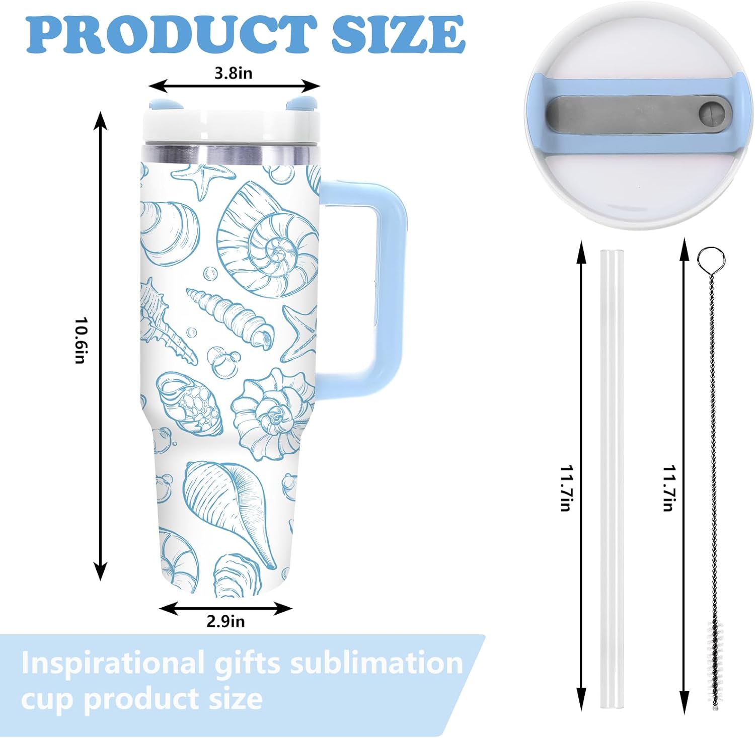 JarThenaAMCS 1 Pc Ocean Tumbler with Handle Lid Straw 40 Oz Seashell Starfish Stainless Steel Travel Tumbler Cup for Iced Coffee Party Favor - Image 2