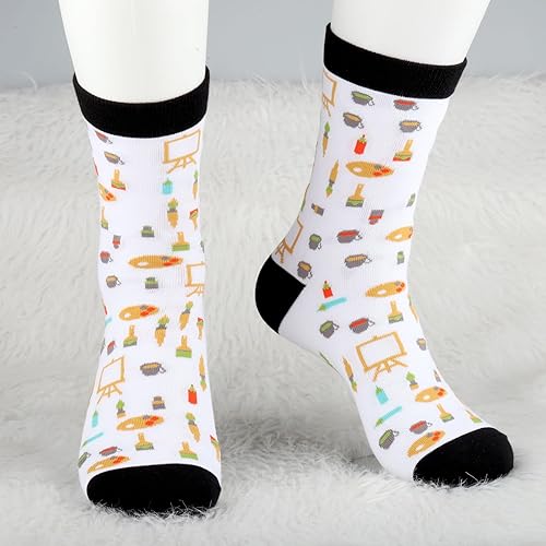 Miniatura 5 de MBMSO Calcetines de artista de pintura, 2 pares de calcetines con texto en inglés "I Love Art", regalo para amantes del arte, profesores